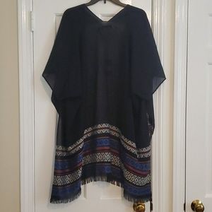 Black/multi color Ruana/Wrap/Kimono